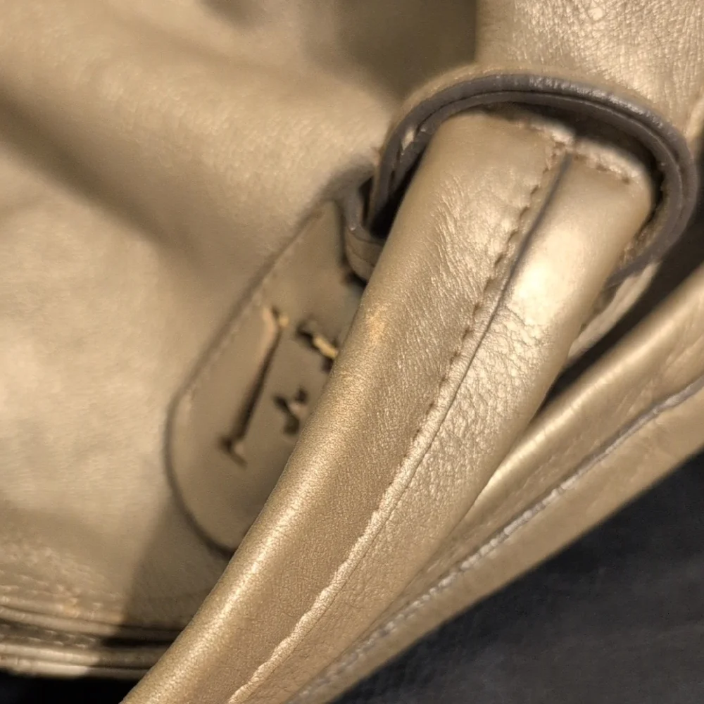 Elegant Metallic Leather Tote Bag Furla Hobo Purse 18 x 14 Clean